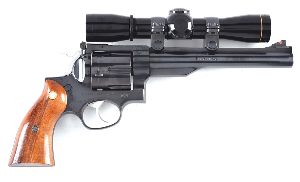 (M) CASED SCOPED RUGER REDHAWK DOUBLE ACTION REVOLVER.
