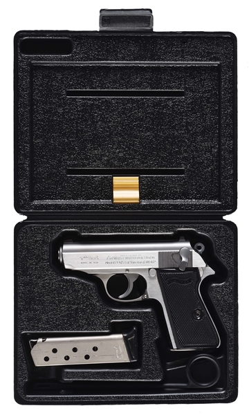 (M) CASED STAINLESS STEEL WALTHER PPK/S SEMI-AUTOMATIC PISTOL.