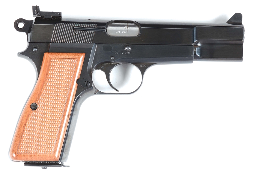 (C) BELGIAN BROWNING HI-POWER SEMI-AUTOMATIC PISTOL WITH HOLSTER AND AFTERMARKET UPGRADES..