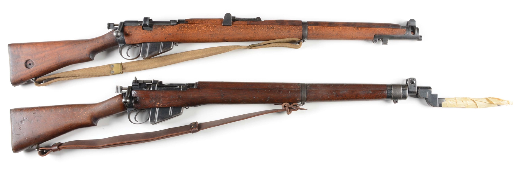 (C) LOT OF 2: ENFIELD SMLE MK III* & ENFIELD NO. 4 MK I BOLT ACTION RIFLE.