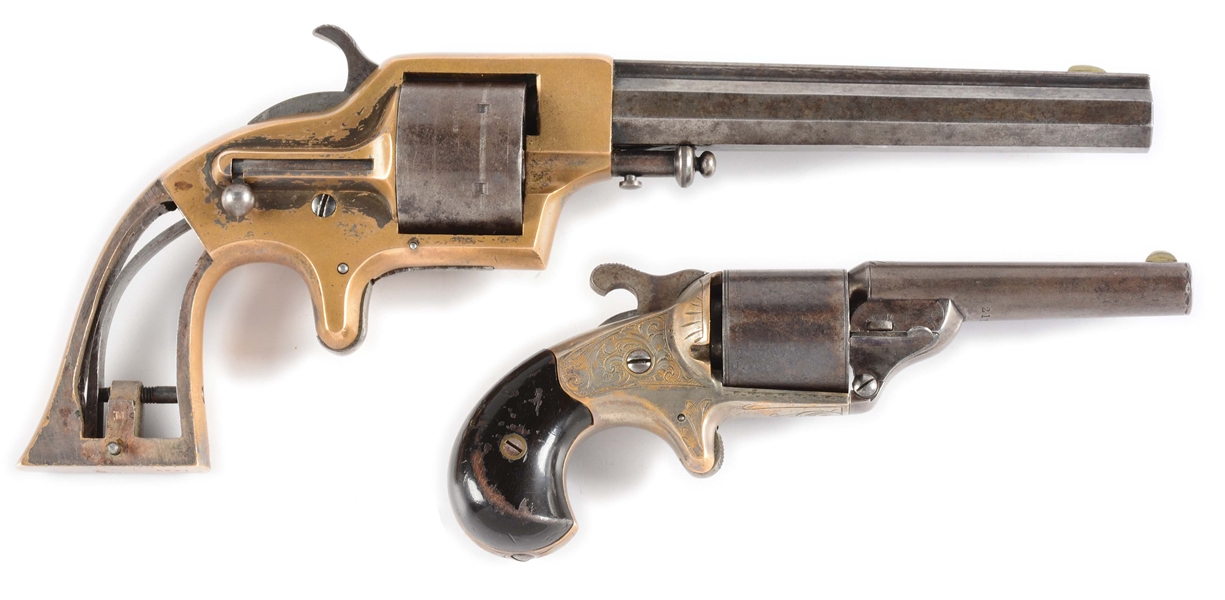 (A) LOT OF 2: PLANT "ARMY" MODEL REVOLVER WITH MOORE TEAT FIRE REVOLVER.