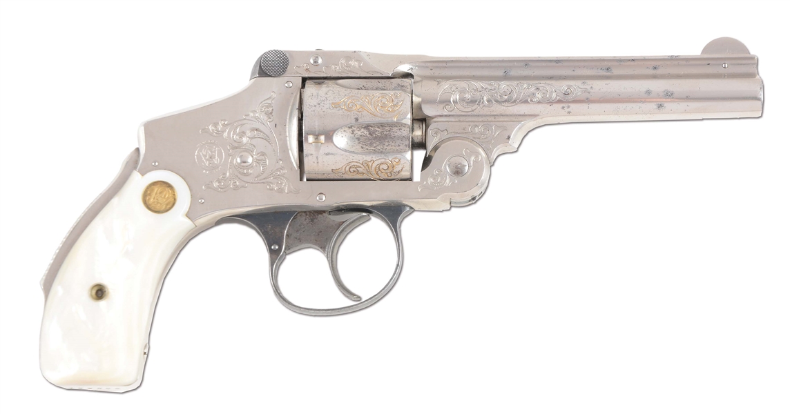 (C) LOVELY FACTORY ENGRAVED SMITH & WESSON .38 SAFETY HAMMERLESS FOURTH MODEL DOUBLE ACTION ONLY REVOLVER.