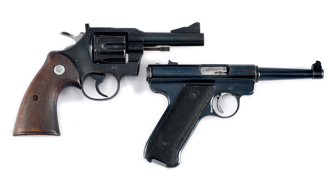 (C) LOT OF 2: COLT OFFICERS MODEL MATCH DOUBLE ACTION REVOLVER (1956) & RUGER RED EAGLE .22 SEMI-AUTOMATIC PISTOL (1952).