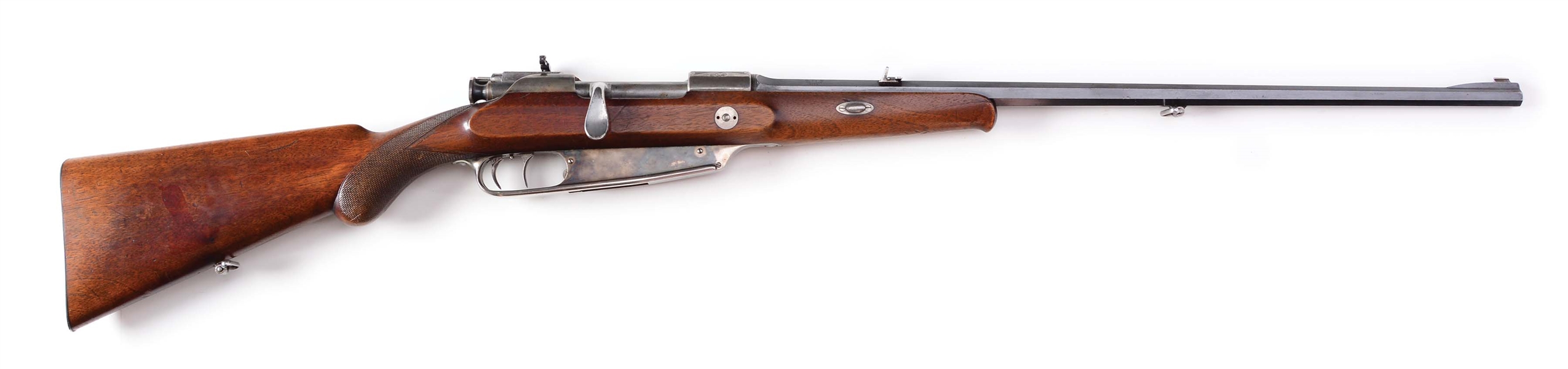 (C) C.G. HAENEL MANNLICHER SPORTING RIFLE WITH SCARCE PIVOTING BOLT STOP SIGHT.