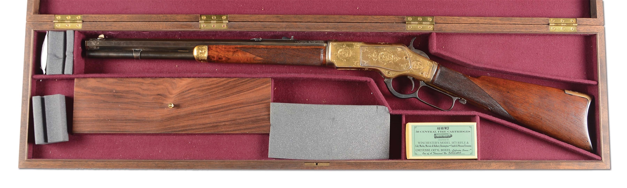 (A) CASED AND ENGRAVED WINCHESTER MODEL 1873 LEVER ACTION SHORT RIFLE.