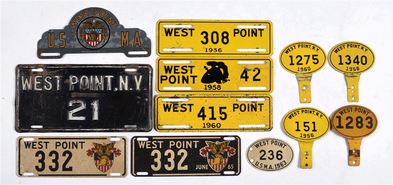 LOT OF 12: WEST POINT LICENSE PLATES.