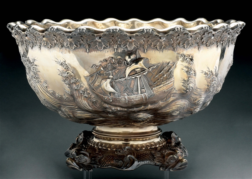 A LARGE AMERICAN SILVER PUNCH BOWL.