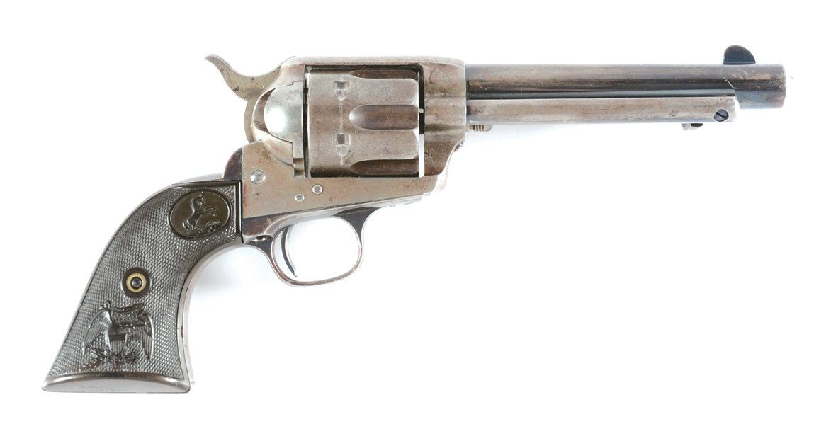 (A) RARE 5 - 1/2 INCH COLT ETCHED PANEL FRONTIER SIX SHOOTER SINGLE ACTION ARMY REVOLVER (1888) AND FACTORY LETTER.