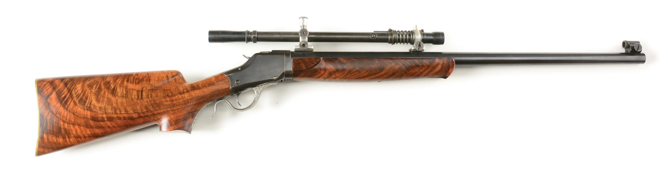 (C) WINCHESTER THICK SIDE HI-WALL TAKEDOWN CUSTOM SINGLE SHOT RIFLE WITH SCOPE.