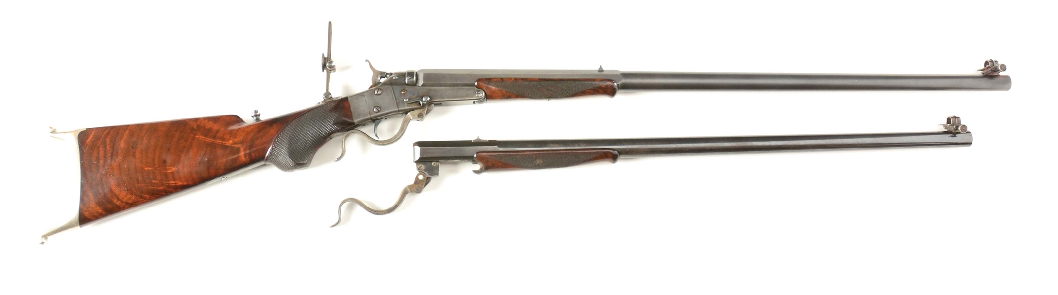(A) MAYNARD 1873 IMPROVED TARGET RIFLE NO. 16 SINGLE SHOT BREECH LOADING RIFLE WITH EXTRA BARREL. 