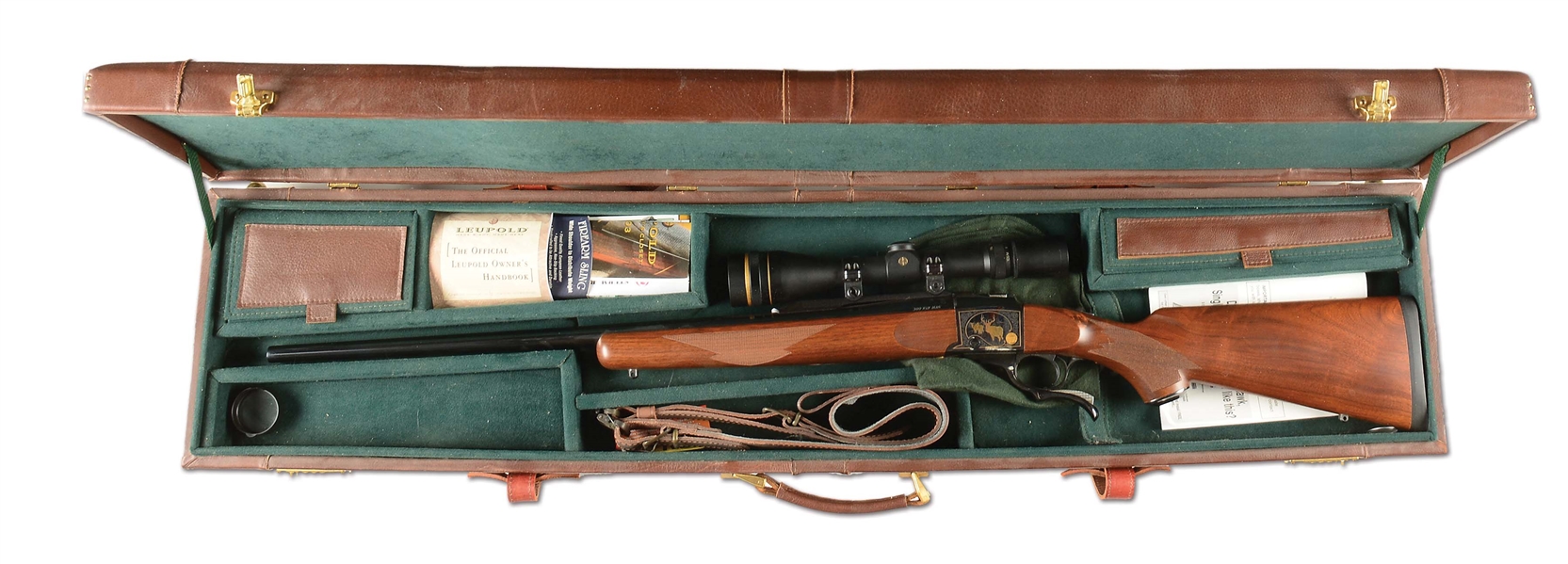 (M) CASED RUGER NO.1 SINGLE SHOT RIFLE WITH SCOPE.