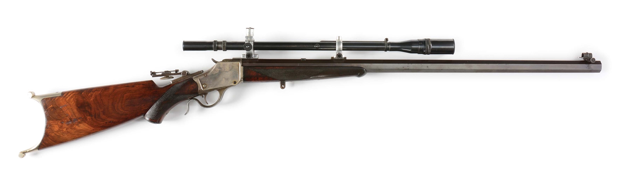 (C) SCOPED WINCHESTER MODEL 1885 HI-WALL SPECIAL ORDER THIN WALL ACTION SINGLE SHOT RIFLE.