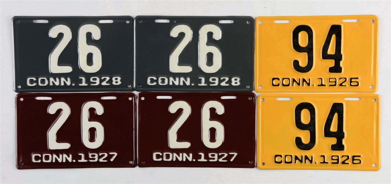 LOT OF 22: 11 PAIRS OF CONNECTICUT LICENSE PLATES 1924-1930.