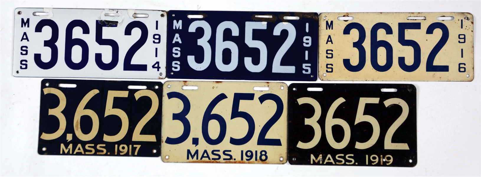 LOT OF 42: MASSACHUSETTS NO. 3652 LICENSE PLATES, 1914-1964.