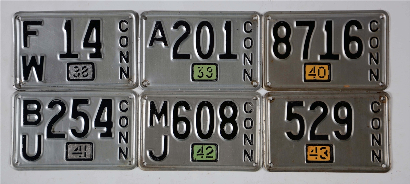 LOT OF 69: EXCEPTIONAL HIGH QUALITY RUN OF CONNECTICUT LICENSE PLATES, 1937-2005.