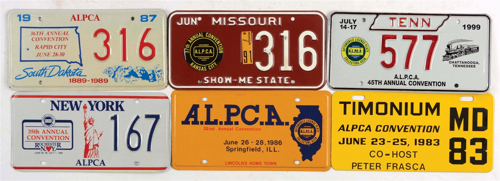 LOT OF 39: ALPCA CONVENTION LICENSE PLATES.