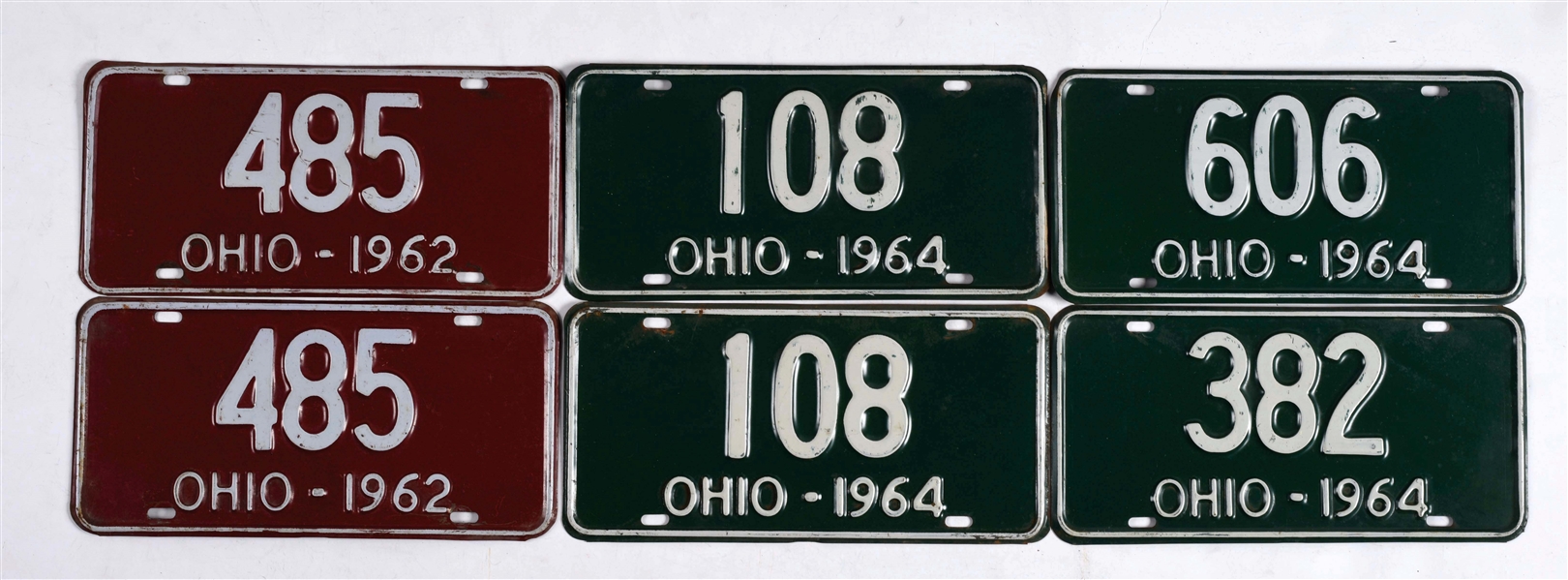 LOT OF 16: OHIO 3 DIGIT LICENSE PLATES, 1962-1965.
