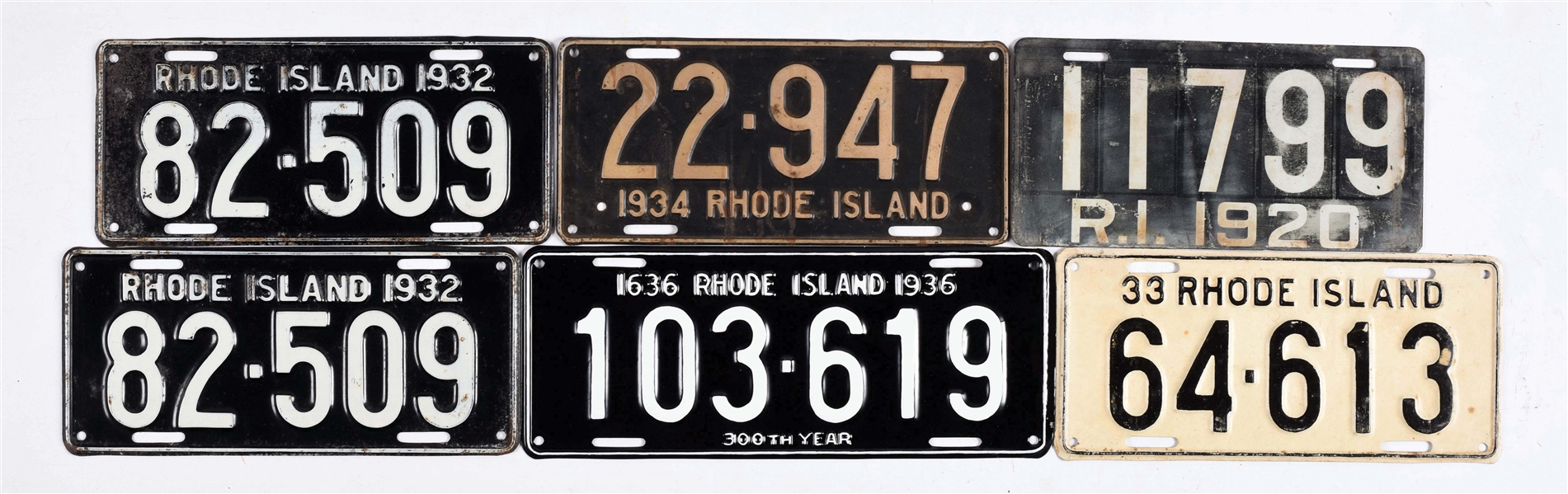 LOT OF 25: RHODE ISLAND & VERMONT LICENSE PLATES.