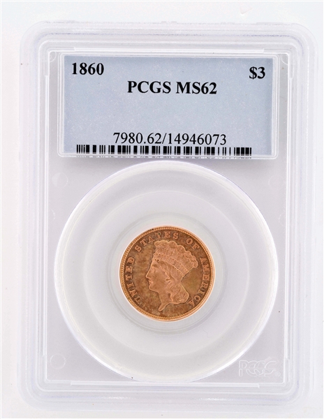 1860 $3 GOLD COIN. 
