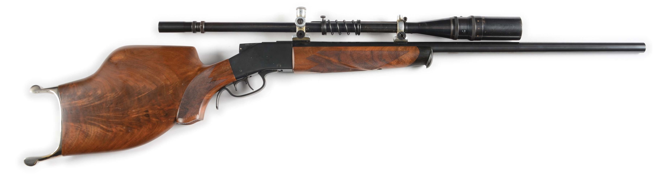 (M) HARRIMAN-BORCHARDT REPRODUCTION SINGLE SHOT RIFLE SERIAL NUMBER 1 WITH UNERTL SCOPE.