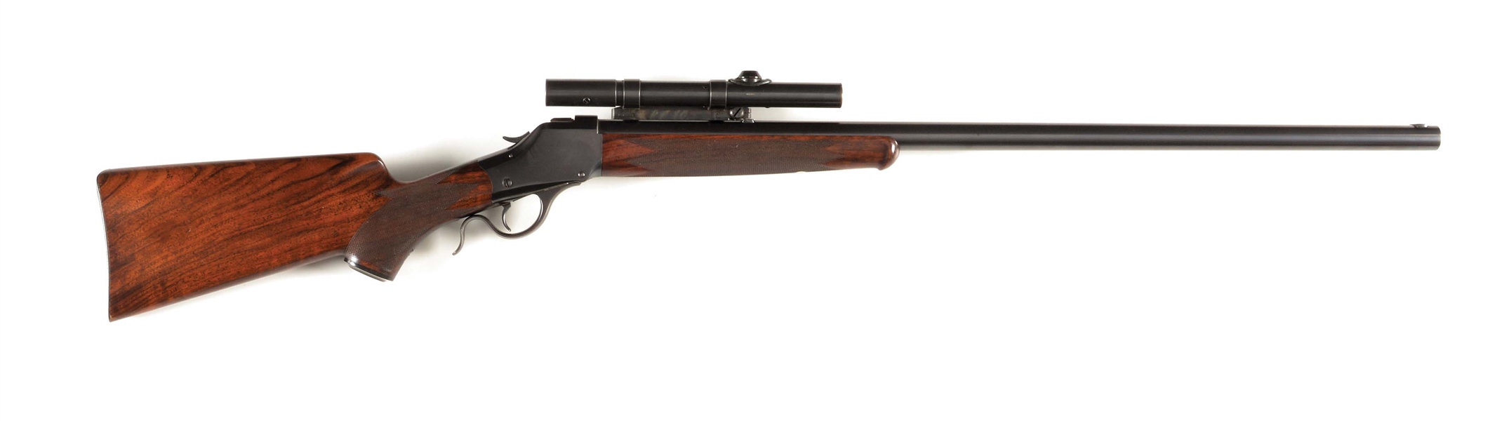 (C) VERY FINE CUSTOM WINCHESTER HI-WALL SINGLE SHOT OFF HAND RIFLE BY NIEDNER RIFLE CORP. WITH SCOPE.