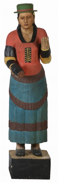 EARLY CARVED WOODEN TOBACCO CIGAR STORE INDIAN FIGURE.