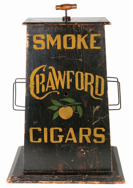 EARLY 1900S CRAWFORD CIGARS WOODEN ADVERTISING BICYCLE PUMP.