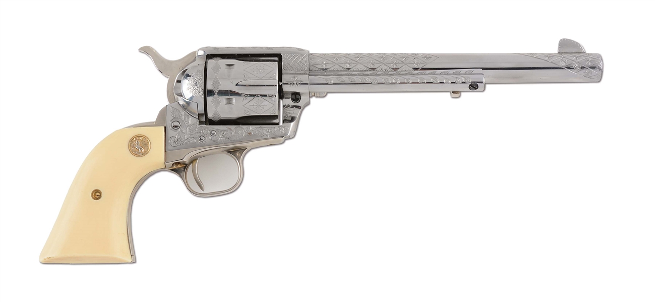 (M) ENGRAVED & NICKEL PLATED COLT SINGLE ACTION ARMY REVOLVER.