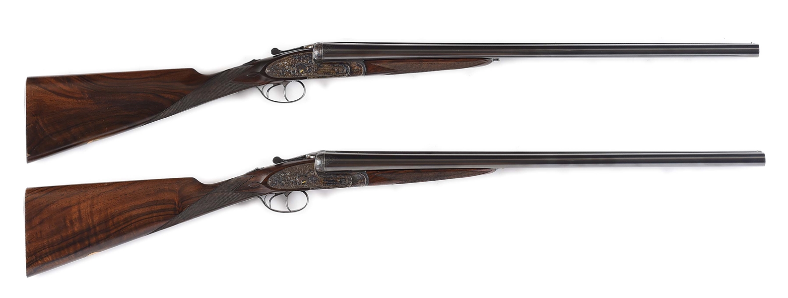 (M) PAIR OF PEDRO ARRIZABALAGA XXV ENGLISH SCROLL SIDELOCK EJECTOR SHOTGUNS MADE FOR J. ROBERTS OF LONDON WITH CASE.