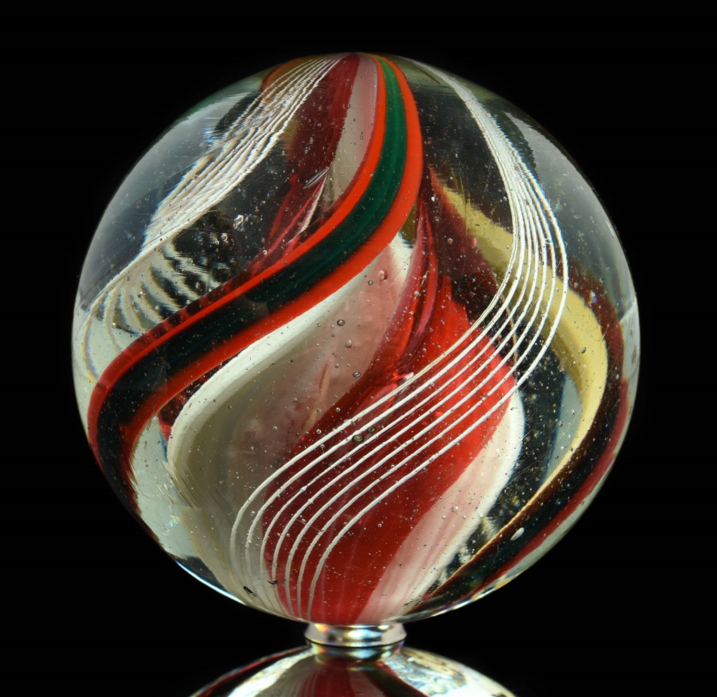 OUTSTANDING LARGE THREE STAGE RIBBON SWIRL MARBLE.