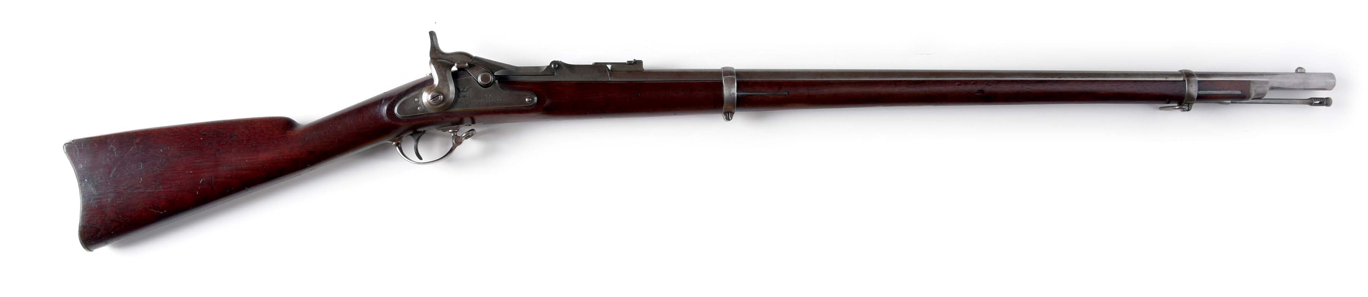 (A) US SPRINGFIELD MODEL 1868 TRAPDOOR ALLIN SINGLE SHOT RIFLE.