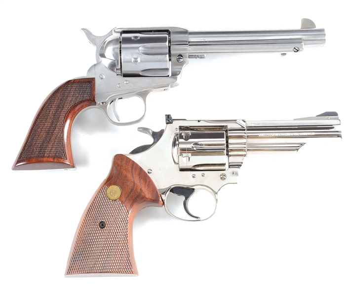 (M) LOT OF 2: ONE COLT TROOPER MARK III DOUBLE ACTION REVOLVER AND ONE CIMARRON 1873 "EVIL ROY" SINGLE ACTION REVOLVER