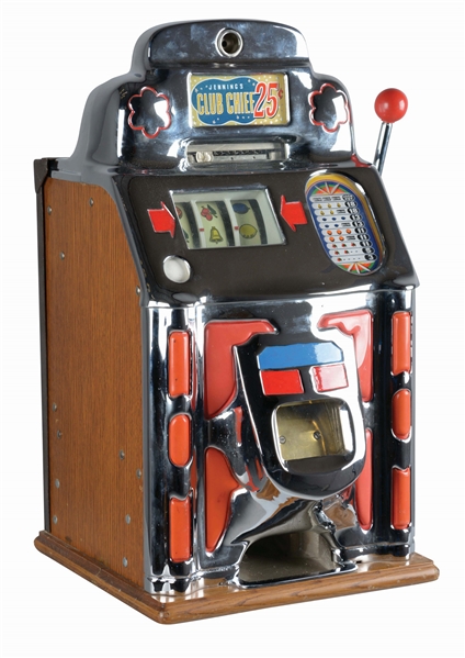 **25¢ O.D. JENNINGS CLUB CHIEF SUPER DELUXE SLOT MACHINE. 