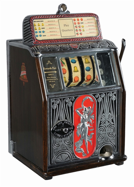 **25¢ CAILLE BROS. SUPERIOR OPERATORS BELL "NAKED LADY" SLOT MACHINE. 