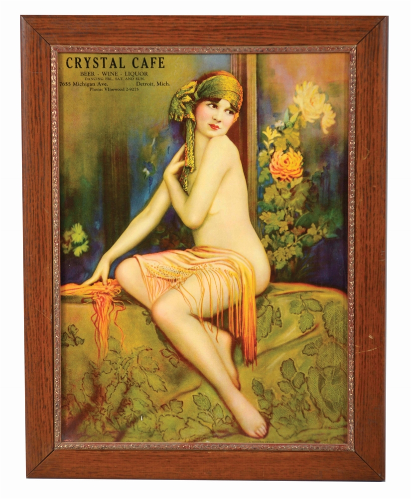 FRAMED CRYSTAL CAFE ADVERTISING LITHOGRAPH. 