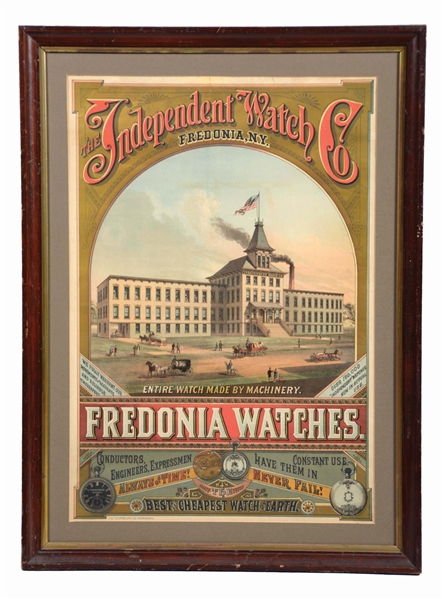 FRAMED THE INDEPENDENT WATCH CO. ADVERTISING POSTER. 