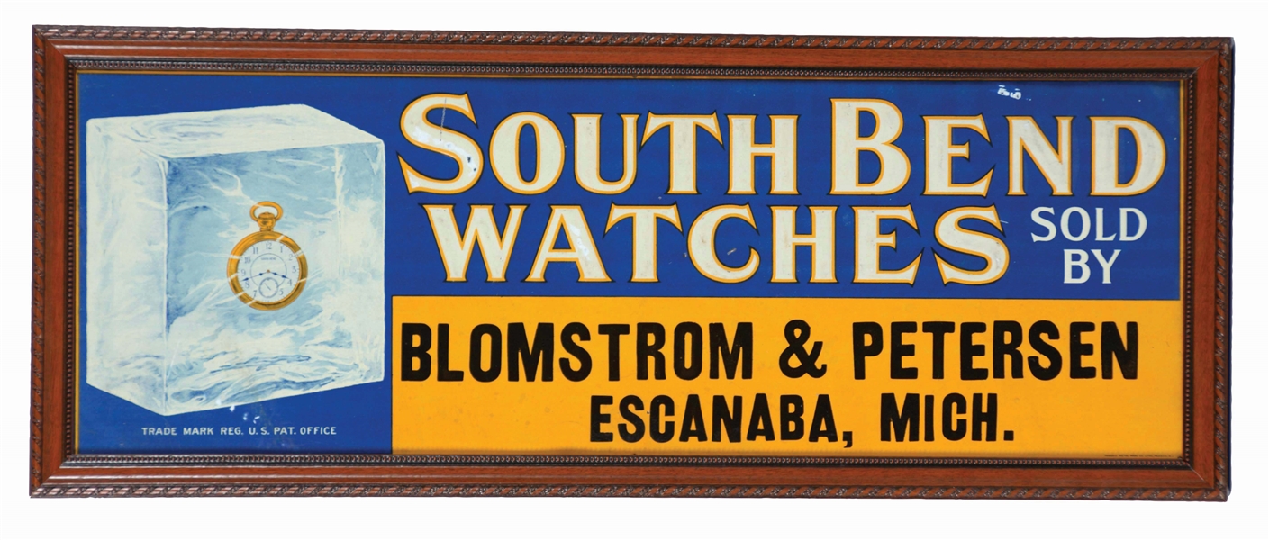 FRAMED SOUTH BEND WATCHES ADVERTISING SIGN. 