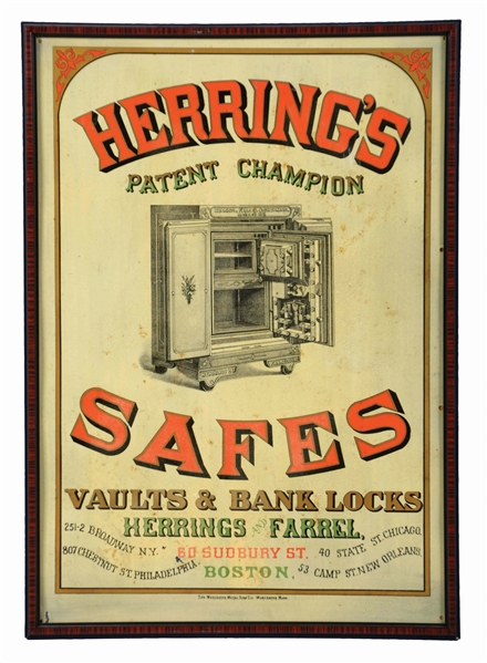 HERRINGS SAFES VAULTS & BANK LOCKS TIN ADVERTISEMENT.
