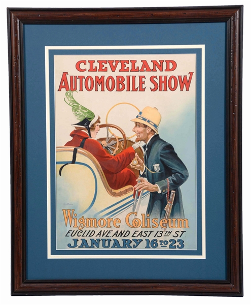 FRAMED CLEVELAND AUTOMOBILE SHOW ADVERTISEMENT. 