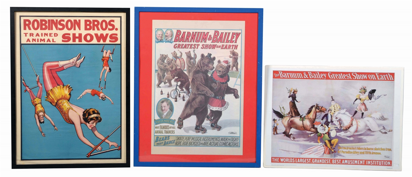 LOT OF 3: FRAMED CIRCUS POSTERS. 