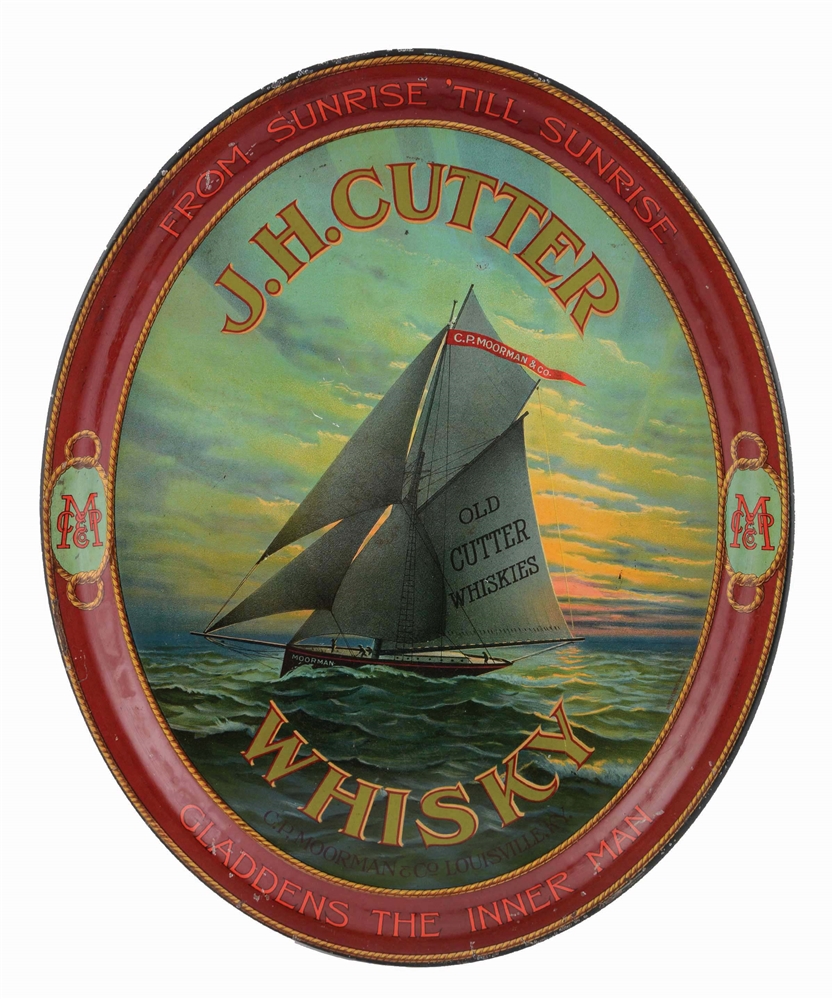 J.H. CUTTER WHISKY ADVERTISING SERVING TRAY. 