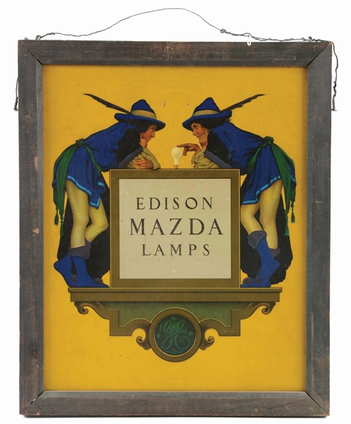 EDISON MAZDA LAMPS ADVERTISING SIGN BY MAXFIELD PARRISH.