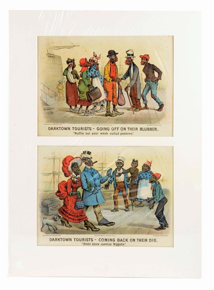 LOT OF 2: CURRIER IVES DARKTOWN TOURISTS LITHOGRAPHS. 