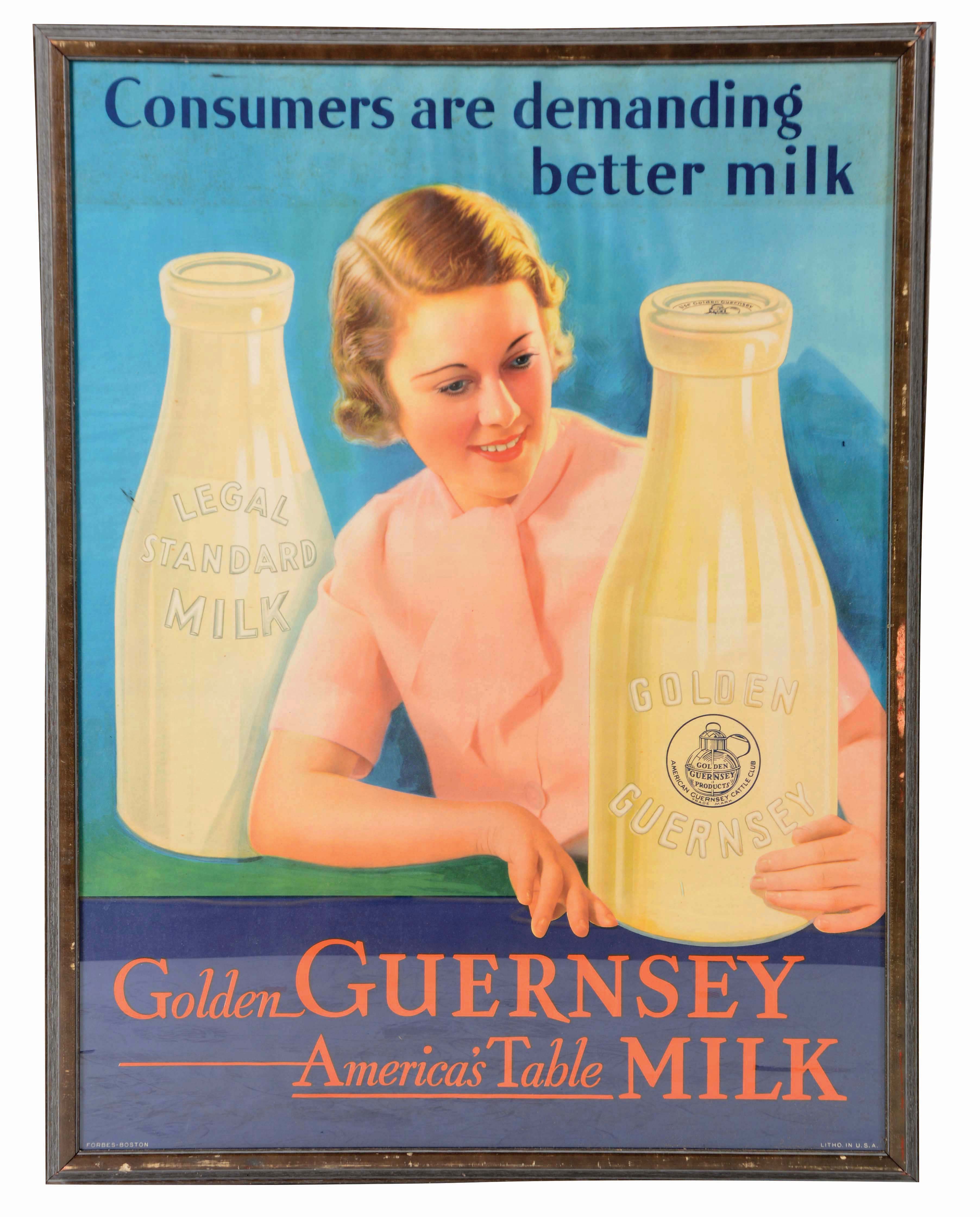 Lot Detail - GOLDEN GUERNSEY MILK LITHOGRAPH ADVERTISING POSTER.