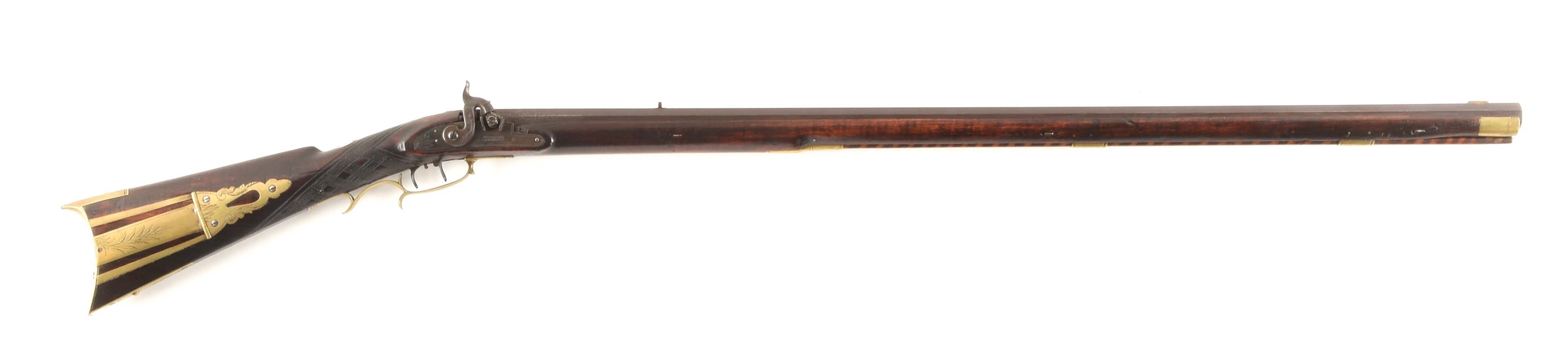 (A) FULL STOCK HENRY DREPPERD LANCASTER COUNTY PERCUSSION LONG RIFLE.