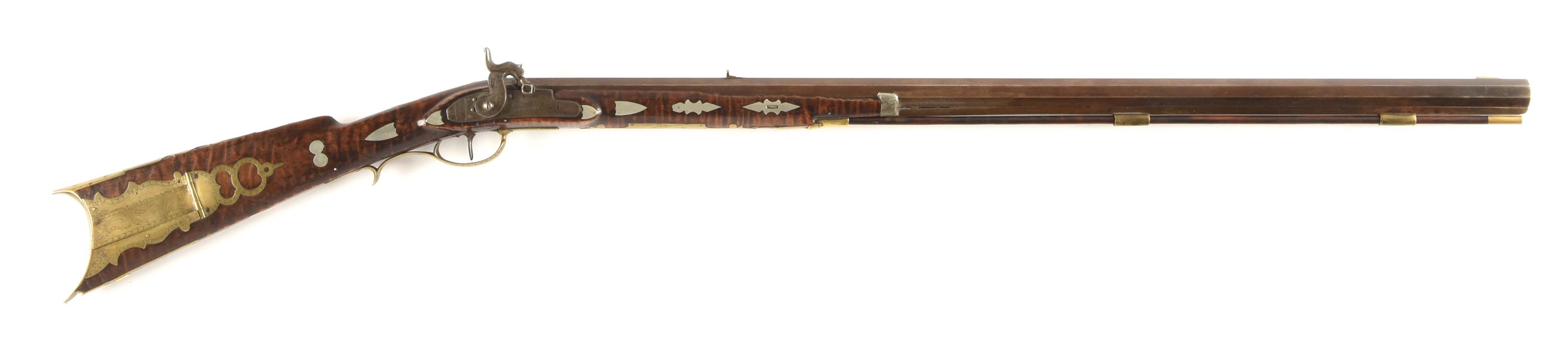 (A) PROFUSELY SILVER INLAID PERCUSSION KENTUCKY LONG RIFLE BY J. JENNINGS.