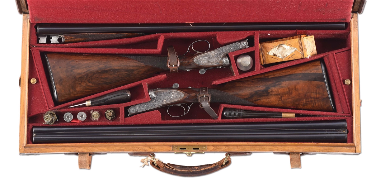 (C) FINE PAIR OF HOLLAND AND HOLLAND ROYAL HAMMERLESS EJECTOR SINGLE TRIGGER GAME SHOTGUNS WITH ORIGINAL CASE AND ACCESSORIES, MADE FOR SIR ROBERT HORNE, LATER 1ST VISCOUNT HORNE OF SLAMANNAN.