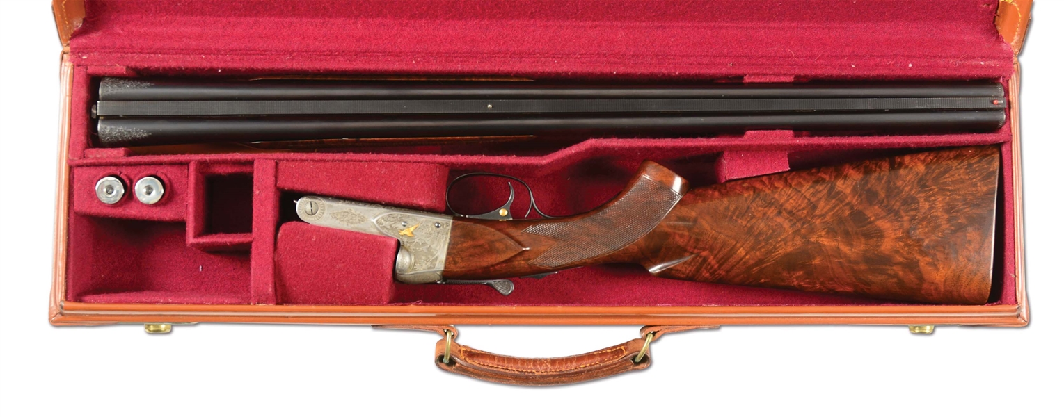 (C) NICELY APPOINTED WINCHESTER CUSTOM MODEL 21 SHOTGUN WITH FINE RELIEF ENGRAVING AND SOME GOLD INLAY BY ARNOLD GRIEBEL WITH CASE.