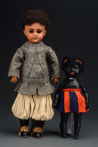 PAIR OF BLACK BISQUE DEP AND HEUBACH DOLLS.