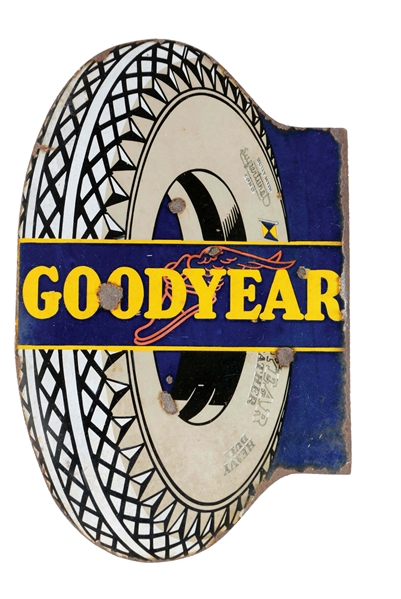 GOODYEAR PORCELAIN SIGN WITH TIRE GRAPHIC.